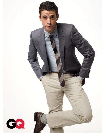 grey suit jacket with khakis.